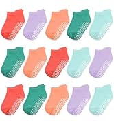 HYCLES 15 Pairs Toddler Socks, Kids Grip Socks for 6-12 Month 1-7 Years Non Slip Ankle Sock for B...