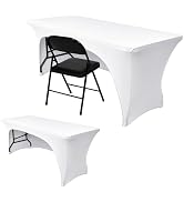 Nasitos 2 Pack Fitted White Tablecloth Rectangle for 4 ft Table-Open Back Folding Stretch Spandex...