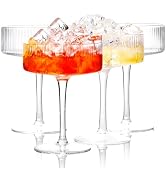 Fluted Ribbed Glasses - 10oz Coupe Glass Set of 4, Unique Champagne Glasses for Cocktails and Mar...
