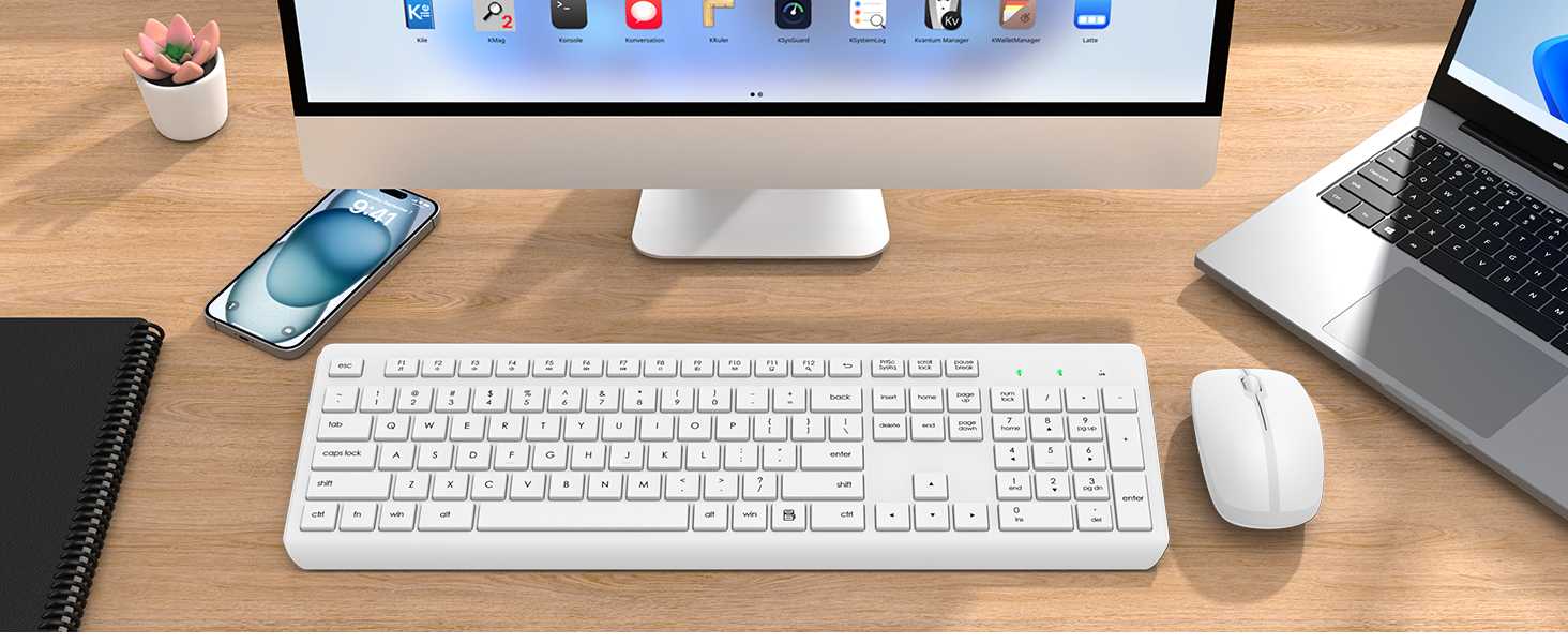 Wireless Keyboard and Mouse Combo, Full Size Silent Ergonomic Keyboard Mouse