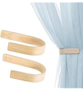 Wood Curtain Holdbacks - Set of 2 Beige Modern Farmhouse Holdback for Drapes, Hooks for Walls, Cu...