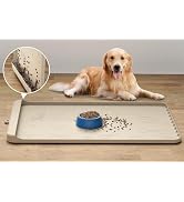Silicone Dog Feeding Mat - 36" x 24" Large Pet Mat with Residue Collection Pocket and High Edges ...