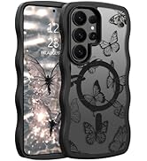GUAGUA for Samsung Galaxy S26 Ultra Case, Magnetic Cases Cute Butterfly Pattern Wavy Edge Full Ca...