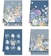 InIsaJace Easter Kitchen Towels Set of 4, Bunny and Hydrangea Dish Towels Gifts for Cooking Clean...