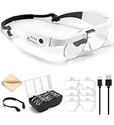GUOUBUO Magnifying Glass with Light, 1.5X-5.0X Magnifying Glasses, Rechargeable Magnifying Headse...