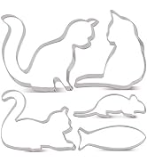 LILIAO Cat Cookie Cutter Set - 5 Piece - Curled Cat, Sitting Cat, Playing Cat, Mouse and Fish Bis...