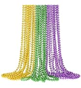 SHAOQINLIN Mardi Gras Beads, 24Pcs Mardi Gras Beads Necklaces 33'' 7 mm Metallic Gold Green Purpl...