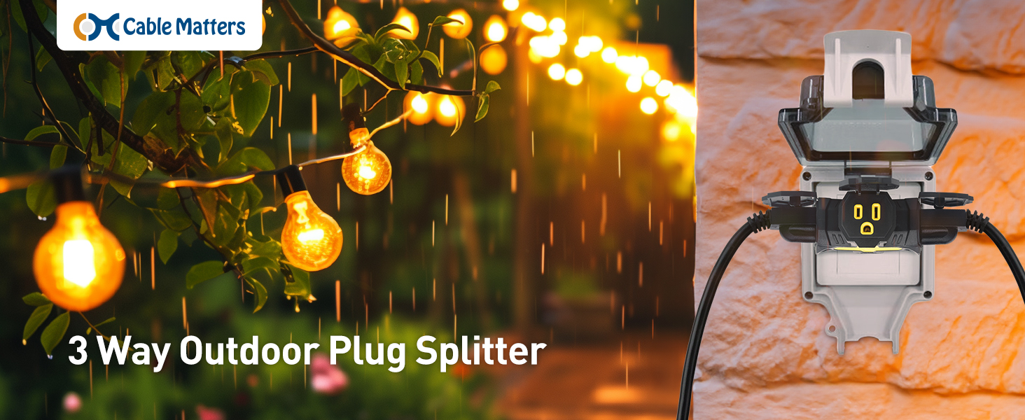 2-Pack 3 Way Outdoor Plug Splitter 15A 1875W