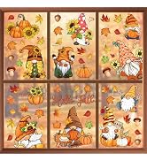 FYSUIMU 9 Sheets Fall Gnome Window Cling Sticker Vintage Autumn Leaves Pumpkin Reusable Window De...
