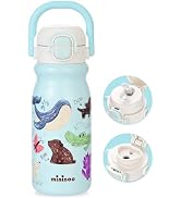 18oz Insulated Stainless Steel Kids Water Bottle for School, Animal | 2-in-1 Straw & Spout Lid, L...
