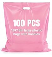 Maitys 100 Pcs 18"x18" Pink Plastic Bags with Handles Large Merchandise Shopping Bags for Small B...