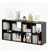 8-Cube Storage Organizer, Black Bookshelf with Open Compartments for Home Office, Modern Bookcase...