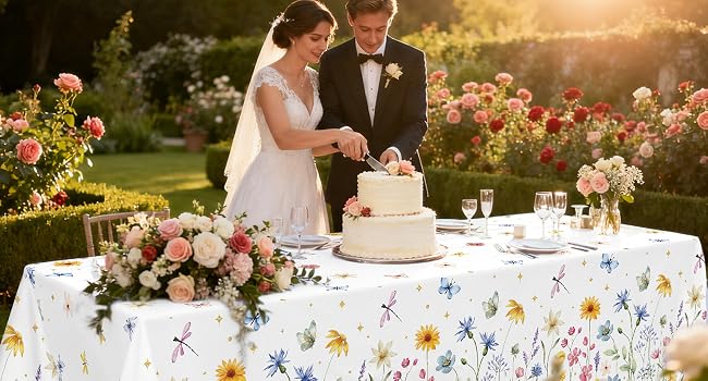 3-Piece 54 x 108 Inch Spring Floral Plastic Tablecloth