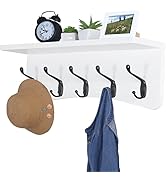Dseap Wall Shelf with 5 Hooks - 17-Inch Heavy Duty Coat Rack Wall Mount with Shelf, Entryway Shel...