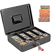 Cash Box with Money Tray and Lock, FiiMan Metal Locking Cash/Money Saving Organizer Box with Key ...