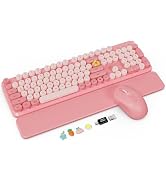 Wireless Keyboard and Mouse Combo with Detachable Magnetic Wrist Rest, Retro Typewriter-Style Key...