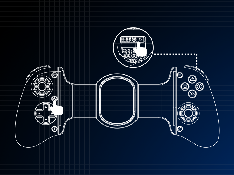 Schematic diagram on dark blue background showing two game controllers connected via dotted lines to central mobile device, with circular icon indicating wireless connectivity.