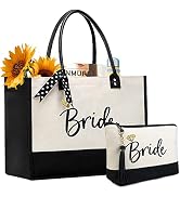 BeeGreen Bride Canvas Tote Bag for Bride Bridesmaid Gifts Bachelorette Engagement Gift w Leather ...