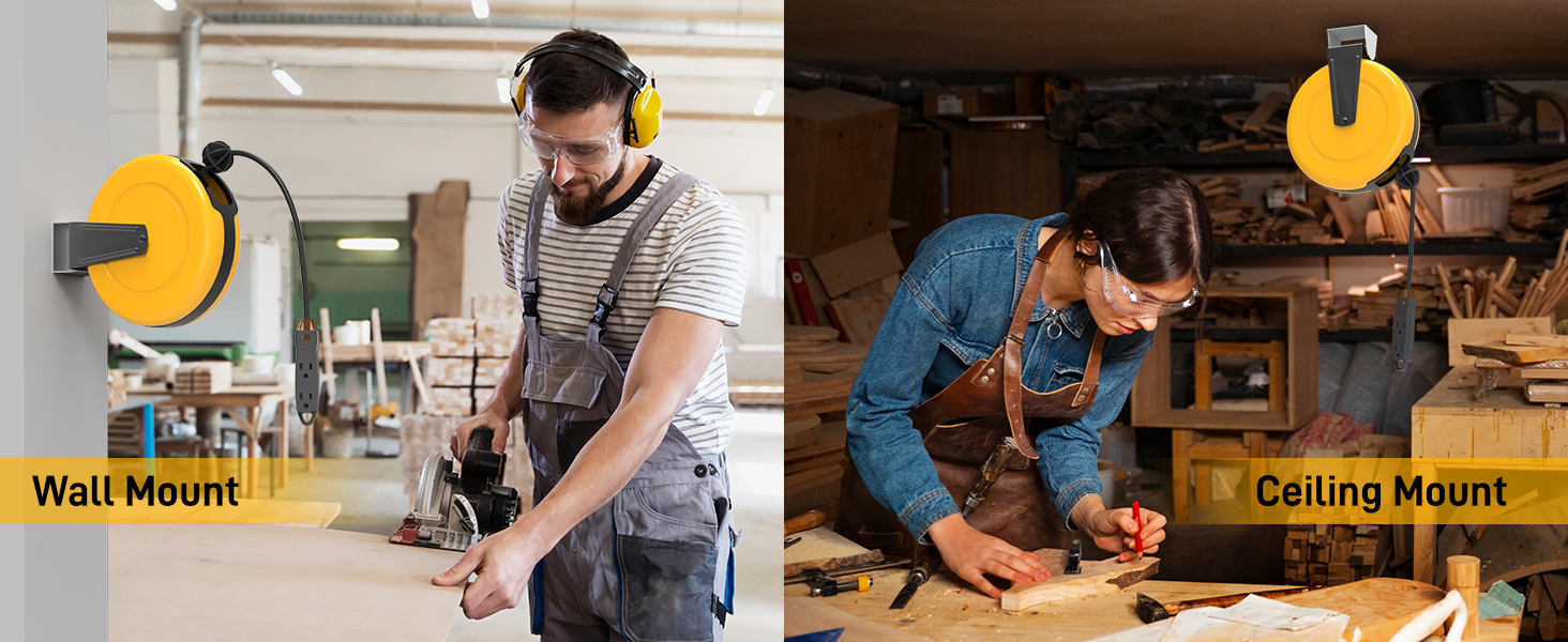 30FT Retractable Extension Cord Reel for Wall Mount Ceiling Mount