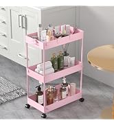 SPACELEAD 3 Tier Rolling Cart with Wheels, Storage Craft Art Trolley Organizer Serving, 3 Hanging...