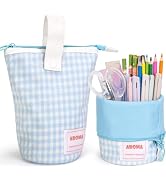 Qomamount Standing Pencil Case for Girls,Big Capacity Cute Pen Holder Portable Pencil Pouch Aesth...
