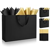 Epoesch Black Extra large Gift Bags With Handles and Tissue Paper,16x6x12 Inch 3 Pack Paper Bags ...