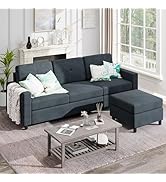 Shintenchi Upholstered Convertible Sectional Sofa for Living Room, 3 Seat L Shaped Couches with S...
