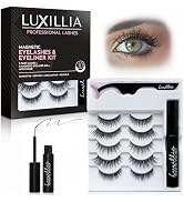 Luxillia Magnetic Eyelashes Kit – 7 Piece Magnetic Eyelash & Eyeliner Set with Applicator – Natur...