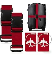 4-Piece Set of Lockable Luggage Straps - Two Luggage Straps and Two Luggage Tags to Protect Your ...