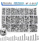 Bemaka 730Pcs Machine Screws Nuts and Bolts Assortment Kit, 304 Stainless Steel Bolts 16 Sizes #4...