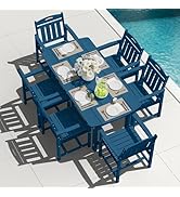 SUUNYN HDPE Outdoor Patio Dining Set with Table & 6 Chairs, All-Weather 7-Piece Outdoor Table and...