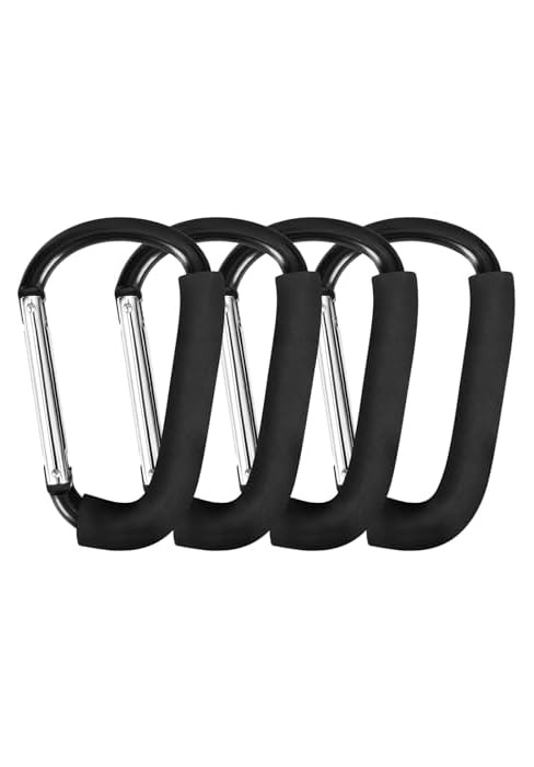 Stroller Hooks 4 Pack, 6.3" Black Baby Stroller Clips for Baby Diaper Bag, Grocery, Purse, Hangin...