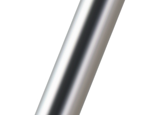Close-up of a smooth, cylindrical silver metal pole or tube against a white background.