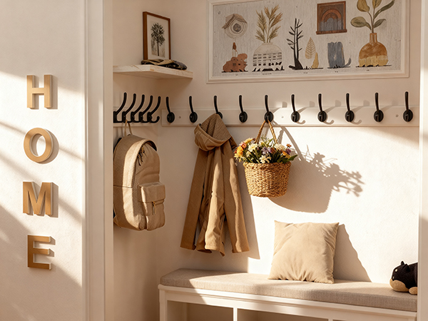 Dseap Bamboo Wall Mounted Coat Rack with 10 Dual Hooks