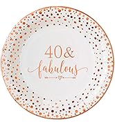 Crisky 40 Fabulous Disposable Plates for Women 40th Birthday Decorations Rose Gold Dessert, Buffe...