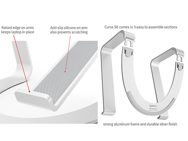 Comes in 3 easy to assemble sections and anti-slip silicone on arms to keep laptop in place