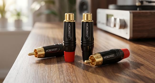 RCA Male Plug Adapter Audio Phono Gold Plated Solder 24K Gold-Plated Phono Jack Adapter