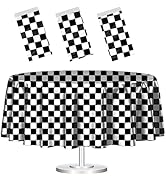 3 Pack Black and White Round Checkered Tablecloth 84 ×84 Checkered Table Cover Disposable Tablecl...