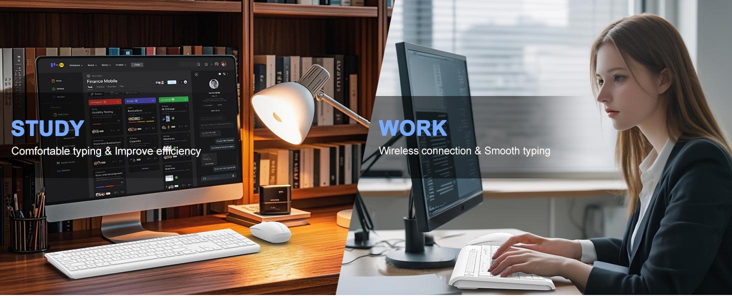 Wireless Keyboard and Mouse Combo, Full Size Silent Ergonomic Keyboard Mouse