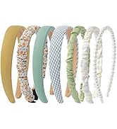 Sunolga 7 Pack Green Headbands for Women Girls Non Slip Floral Padded Hairbands Cute Pearl Head b...