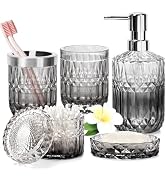 Bathroom Accessories Set of 5,Clear Glass Bathroom Soap Dispenser Set,with Soap Dispenser, Soap D...