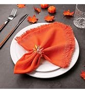 Kalopro Cotton Linen Cloth Napkins Set of 8, Handmade Napkins with Fringe for Elegant Weddings Th...