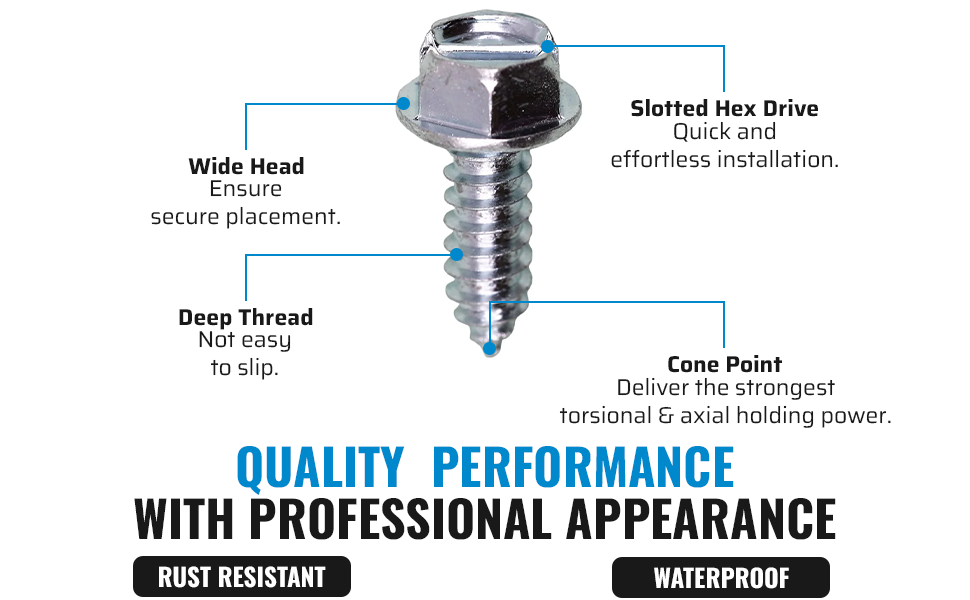 License Plate Screws - Number 14 x 0.75 inch Slotted Hex Head