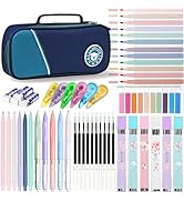 46 Pcs Large Capacity Pencil Pouch with Aesthetic School Supplies, 12 Pastel Highlighters, 5 Blac...