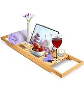 Home Intuition Expandable Bamboo Bath-Tub Table Tray Caddy 27.75 - 41.5 Inches