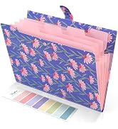 SKYDUE Accordion File Organizer, Floral Expanding File Folders with 5 Pockets, Cute Document Orga...