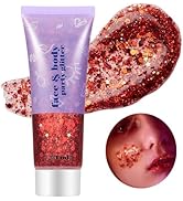 Go Ho Red Face Body Glitter,Singer Concerts Red Face Paint Glitter Makeup,Holographic Chunky Sequ...