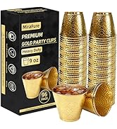 MiraFure 96-Pack Gold Hammered Plastic Party Cups 9oz, BPA-Free Leakproof Disposable Cups, Premiu...