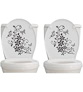 2Pcs Floral Butterfly Bathroom Decals - Removable Self Stickers for Toilet Seat Cover, Shower Til...