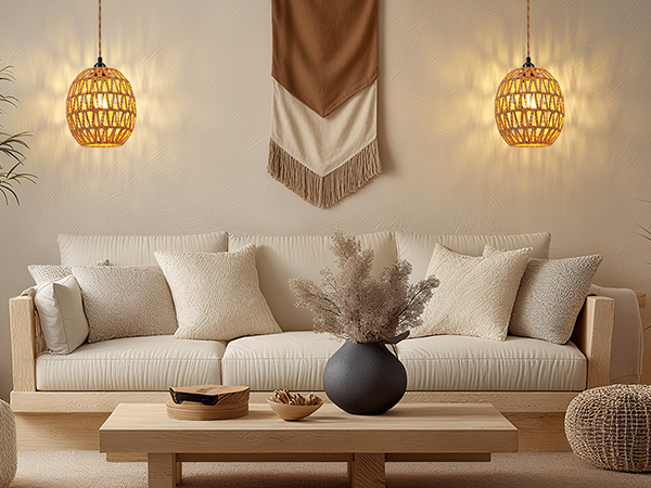Rattan Pendant Light with Egg Shade